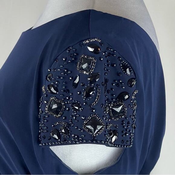 Eliza J Navy Beaded Ruched Feminine RoyalCore Party Event Dress NWOT Size 14 - Picture 5 of 15